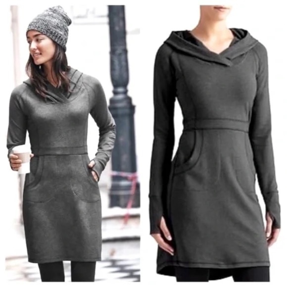 Athleta Cooldown Sweatshirt Dress - Charcoal Heather - Size S - Picture 1 of 6